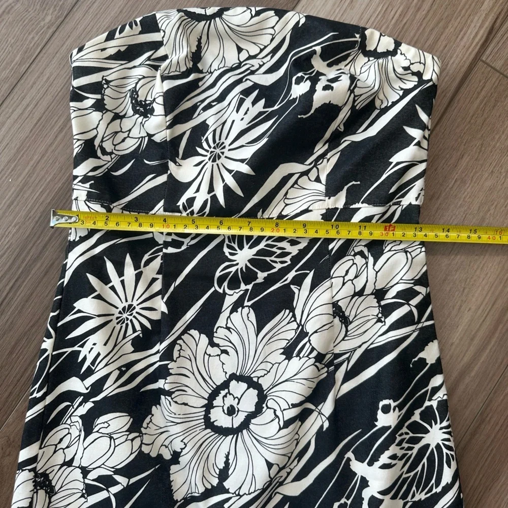 Y2K Vintage Express Black White Hawaiian Tropical Tube Strapless Dress - Picture 5 of 13